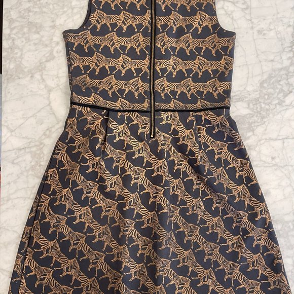 J. Crew Crewcuts Galloping Zebra Metallic Printed Dress Girls Size 10 - Picture 2 of 3